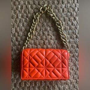 Zara Orange Quilted Golden Chain Shoulder Bag
